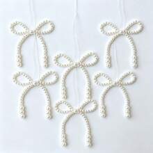 6Pcs Faux Pearl Beaded Bow Christmas Ornament, Hanging Bow Decor For Christmas Tree Party Decoration - Beige - View 7