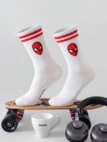 1/3 Pairs Marvel Spider-Man Men's Mid-Calf Socks, Double Stripe Minimalist Comfortable Sports Socks, Fun Halloween Gift Socks - Multicolor - View 4