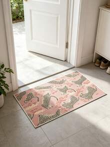 1pc Pink Leopard Print Hallway Runner Rug, INS Style Girly Corridor Mat, Entryway Bedroom Bedside Non-Slip Washable Plush Foot Mat, Decorative Rug, Bedroom Decor, Small Rug, Carpet, Home Decor, Living Room Rug, Living Room Small Rug, Bedroom Carpet, Living Room Home Decor, Outdoor Rug, Washable Carpet - Multicolor - View 5