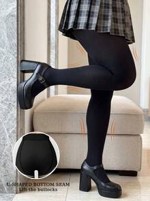 1 Pair Solid Color Sexy Nylon Quilted Shiny Pantyhose, Autumn/Winter Christmas Gift - Multicolor - View 3