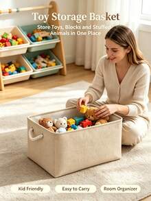 Foldable Linen Storage Basket With Rope Handles For Home Organizers, Breathable Storage Bin For Bathroom Counter, Cabinet, Bedroom, Toilet, Organize Towels, Washcloths And Bath Essentials - Multicolor - View 10