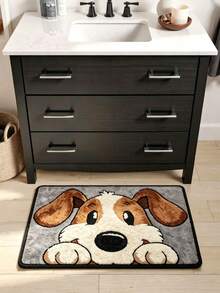 1pc Dog Pattern Microfiber Bathroom Mat, Bathroom Floor Mat, Bathroom Bath Mat, Absorbent Mat, Bedroom Bedside Rug, Entryway Door Mat, Plush Skin-Friendly Cold-Insulating Mat, Non-Slip Super Soft Bath Mat, Door Mat, Bathroom Absorbent Mat, Machine Washable, Low Pile, TPR Backing, Knitted Fabric, Suitable For Bathroom, Bedroom, Kitchen, Entryway, Indoor And Outdoor Use, Bathroom Accessories And Decor, Perfect Housewarming Gift - A - View 6