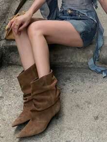 Mgh Heelnke Boos, BckL Deer Ane Bot Back Western Style Lace-Up Holiday - Rust Brown - View 3