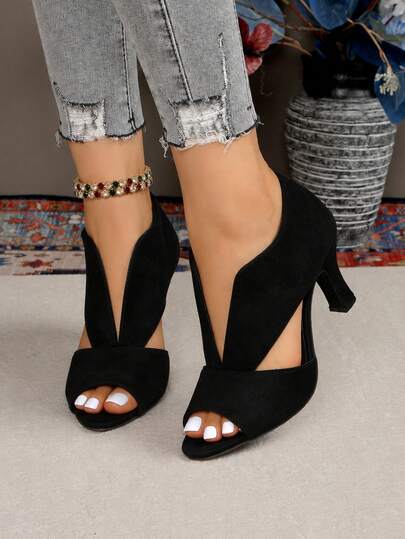 Plus Size Women's High Heel Sandals, Chunky Heel Open Toe Dress Shoes, New Elegant Casual Vacation Fashion Sandals