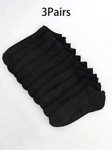 10 Pairs Women's Solid Color Casual Boat Socks - Black - View 4