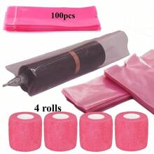 Tattoo Pen Sleeve Set, Includes 100 Pen Sleeves And 4 Elastic Bandage Handles, Suitable For Tattoo Accessories And Machine Sleeves - Multicolor - View 8