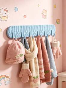 1pc Baby Macaron Color Wavy Self-Adhesive Hook Rack, Plastic 6-Hook Wall Mount Hook, Cute Decorative Storage Organizer, Suitable For Baby Room - Multicolor - View 5