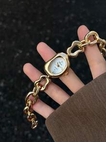 1件女款金色調不規則石英手錶 白色錶盤 鑲鑽刻度 時尚優雅 日常佩戴 - 金色 - 查看 3