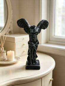 1pc Black Winged Victory Of Samothrace Statue, Classic Greek Goddess Sculpture With Draped Robe & Feathered Wings, Resin-Look Art Decor For Shelf & Entryway - 1 Pc - View 7