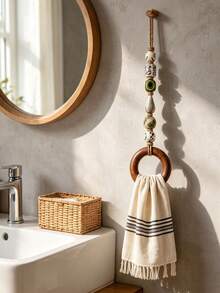 1pc Decorative Beaded Towel Rack With Rings - Vintage Bead Hanger, Bathroom And Kitchen Decorative Hand Towel Rack, Retro Country Style Gift - Towel Ring - View 8