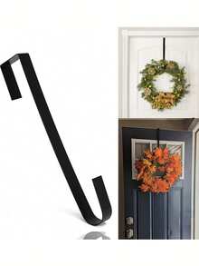 1pc Black Pure Metal Door Wreath Hook, Drill-Free Heavy Duty Front Door Hanging Rack, Reusable Multi-Function Door Hook, Suitable For Christmas, Halloween, Thanksgiving Holiday Home Front Door Decoration Storage Hook, Stable Load-Bearing - Black - View 3