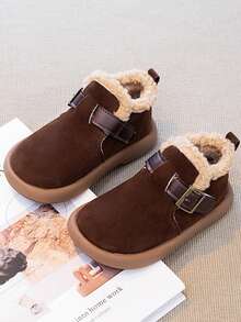 1 Pasang Sepatu Bot Pendek Musim Dingin Anak-Anak dengan Lapisan Termal, Tali Gesper yang Dapat Diatur, Hangat, Anti Selip, Serbaguna - Coklat - View 1
