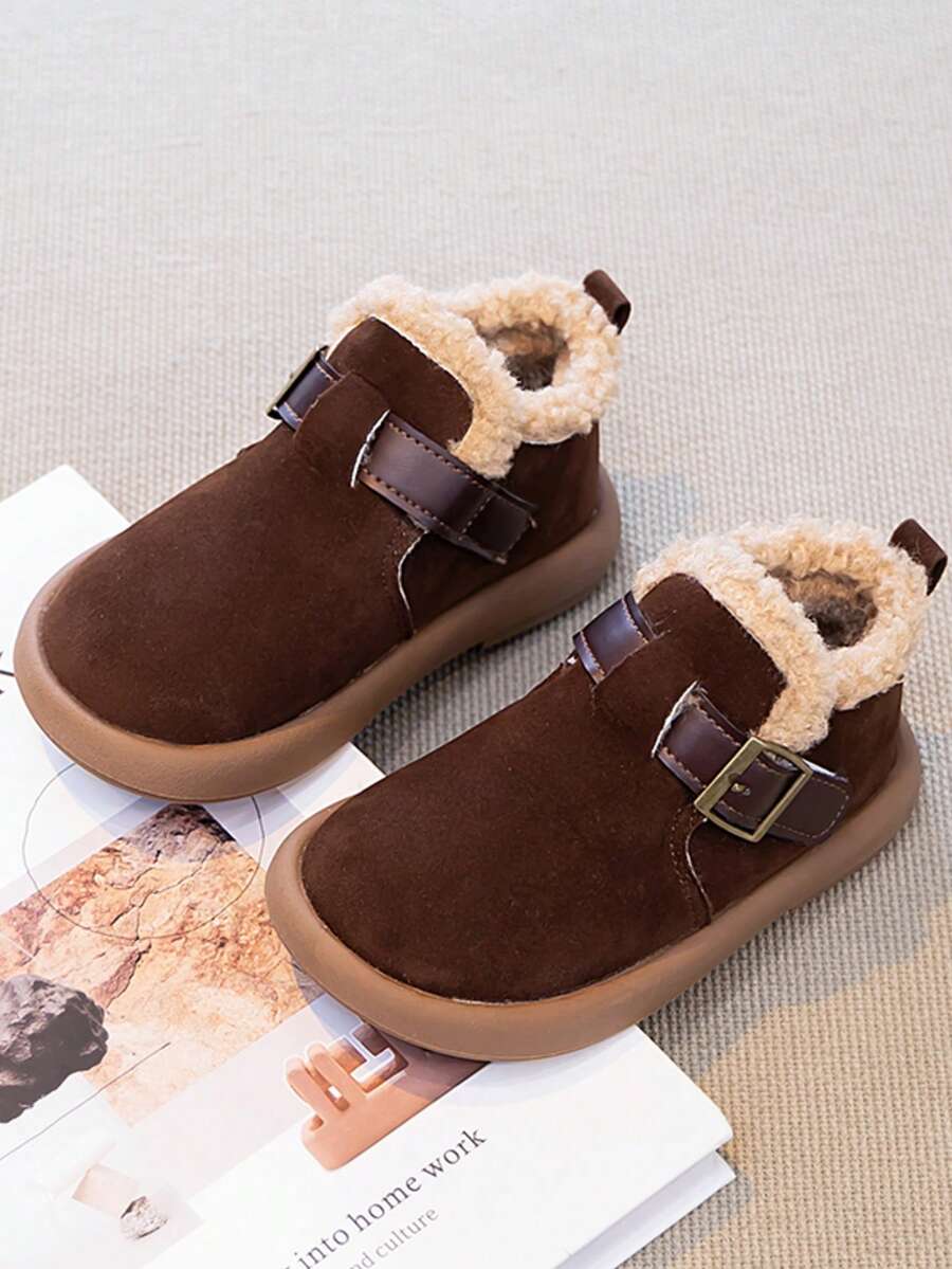 1 Pasang Sepatu Bot Pendek Musim Dingin Anak-Anak dengan Lapisan Termal, Tali Gesper yang Dapat Diatur, Hangat, Anti Selip, Serbaguna - Coklat - View 1
