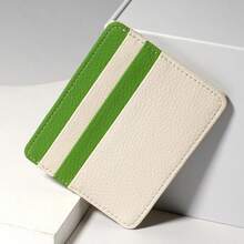 Microfiber Leather Contrast Color Card Holder Wallet, Slim Zipper Pocket ID Card Sleeve, Daily Portable Card Holder, Coin Purse - Multicolor - View 5