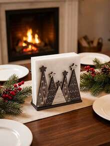 Christmas Wooden Napkin Holder, Christmas Tree Shaped Wooden Napkin Storage Rack, Tree-Shaped Desktop Napkin Storage Rack, Christmas Party Desktop Decoration Napkin Holder - Multicolor - View 4