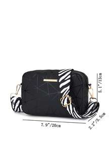 1pc Women's Geometric Rhombus Print Camera Bag, Zebra Stripe Wide Strap Crossbody Small Bag, Casual Versatile Lightweight Shoulder Bag - M1705 - View 8