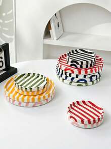 1 Set Striped Ceramic Plates, European Style 6" + 8" Combination Ceramic Serving Plates, Tableware Plates, Dessert Cake Trays, Fruit Plates, Casual Snack Trays, Coffee Cup Trays, Nut Plates, Suitable For Home, Party, Gift - Multicolor - View 12