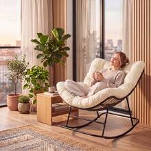 Oversized Papasan Rocking Chair With Thick Cushion, 450 Lbs Capacity – Classic Rocking Chair For Patio, Balcony, Porch - Beige - View 1