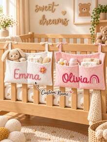 Personalized Name Hanging Storage Bag, Multi-Pocket Fabric Organizer, Custom Embroidered Wall/Bedside Storage Bag, Suitable For Bedroom, Closet, Behind Door And Car Seat - Multicolor - View 1