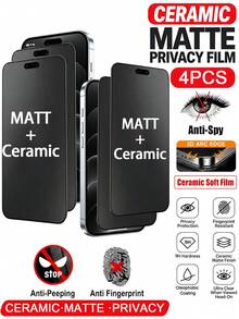 4pcs Matte Frosted Ceramic Privacy Screen Protector, Soft TPU Base + Ceramic Frosted Layer, Anti-Peeping Privacy Protection, Anti-Glare Reduced Reflection. Anti-Scratch, High Flexibility, Resistant To Cracking Under Drop Or Bending, Fine Matte Frosted Texture, Eliminates Mirror Reflection, Inhibits Fingerprints. Excellent Stretchability, Fits Screen Curvature, Easy Application, Reduces Bubbles, Suitable For Phone Cases - Black - View 9