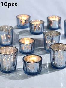 10pcs Shiny Silver Glass Tea Light Candle Holders, Large Capacity With Stable Anti-Tip Base, Elegant Sparkling Tabletop Centerpiece Decor For Weddings, Parties, Halloween, Christmas And Home Holiday Decoration - 10Pcs - View 9