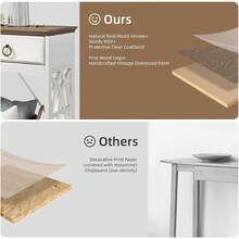 Mesa de consola de 43 pulgadas con 3 cajones, mesa de entrada de granja con estante inferior y patas de madera maciza, diseño estrecho rústico de estilo clásico, base blanca y superficie de madera natural, para entrada, pasillo, sala de estar y mesa de sofá - Blanco - Ver 6