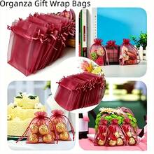 50/100pcs Red Festive Heartfelt Red Organza Drawstring Transparent Gift Bags, Suitable For Wedding Gifts, Party Favors, Jewelry, Candy And Decorations, Wedding Gift Bags_Gifts - View 1