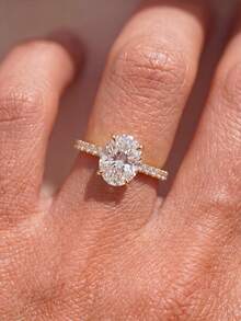 1pc Shiny Oval Engagement Ring/Wedding Ring, Women's Promise Ring/Eternity Ring, Exquisite Jewelry Gift - Gold - View 5