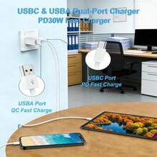 PD 20W US Plug Fast Charging Dual Port Wall Charger + 6.6ft/200cm USB To Type C Charging Cable, High-Efficiency Data Transfer Fast Charging Cable Compatible With Phone 18/17 Pro Max/16 Pro/16 Plus/16/15/ Series Data Cable Charger - US A Type Plug(110-127V) - View 2