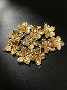 3/6/10pcs Luxury 3D Embossed Five-Petal Flower Pendant, 18K Gold Stainless Steel Material, Handmade DIY Earring Necklace Jewelry Accessories - Yellow Gold - View 1