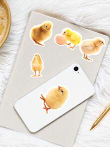 50Pcs Little Yellow Chick Stickers, Cute Photo Cartoon Style, Including Cute Little Yellow Chicks, Hatching Chicks, Eggs, Nests, Feathers, Grass, Flowers, Hearts, Stars, Bows Elements, For Journal Collage, Water Bottle, Luggage, Skateboard, Tablet, Notebook, Storage Box, DIY Craft Decor - Multicolor - View 7
