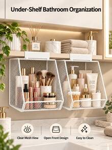 Standing Shelf Under-Counter Hanging Metal Mesh Storage Basket, Bathroom Sink Drill-Free Hanging Basket, Rust-Proof Drainage Design, Skincare And Hair Additions Organizer, Home Multifunctional Space-Saving Rack - Multicolor - View 2