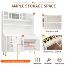 Flieks Highboard With Adjustable Shelves & LED Lights, Freestanding Storage Unit For Living Room Kitchen Dining, Tall Cabinet With Wine Rack, Dimensions 145x39x171cm - White - View 8