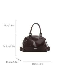 1pc Coffee Brown Large Capacity Solid Color PU Tote Bag Women's Shoulder Crossbody Bag - Coffee Brown - View 6