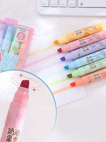 6/12//24pcs Cream Fruit Scented Highlighters Soft Cute Macaron Colors Mixed Quick-Drying Suitable For Bible Journaling Office Supplies - Multi Colors - View 6