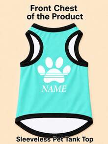 Customized Name Dog Vest, Classic Paw Print Style, 8 Colors Available, Breathable Sleeveless Pet Clothing For Small And Medium Dogs, Suitable For Daily Wear / Birthday / Halloween / Christmas - Mint Green - View 2