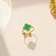 Hasbro VCA Luxury Single Clover Women's Ring, Stainless Steel Lucky Clover Open Adjustable Ring, Multi-Color Enamel And Shell Clover Ring, Daily Wear Women's Jewelry Gift - Style Random - View 2