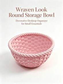 1pc Imitation Woven Round Storage Bowl, Matte Plastic Twisted Rope Rim Desktop Organizer, Decorative Basket For Jewelry Makeup Keys Home Decor - Multicolor - View 2