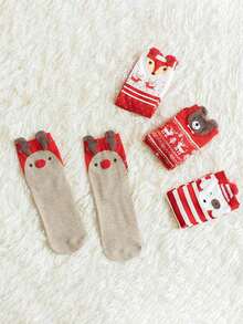 3 Pairs Women's Mid-Calf Socks, Santa Claus Pattern Christmas Socks, Plus Size Ugly Cute Christmas Socks, Autumn/Winter - Multicolor - View 2