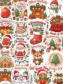 50Pcs PP Merry Christmas Stickers, Classic Happy Christmas Style, Including Santa Claus, Snowmen, Reindeer, Christmas Bears, Holiday English Slogans Elements, For Journal Collage, Skateboard, Tablet, Notebook, Storage Box, DIY Craft Decor - Multicolor - View 1