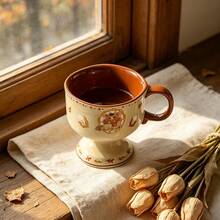 Healing Autumn/Winter Cat Mug, Ceramic Latte Mug With Cat & Pine Tree Illustration, Caramel Color Tall Mug For Coffee & Desserts - Multicolor - View 10