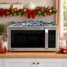 2DFLAT 1PC Gray Blue Silver Flower Christmas Microwave Dust Cover, Light Blue One-Piece Red Silver Lotus Pine Branch Pine Cone Kitchen Appliance Cover Cloth - Multicolor - View 5