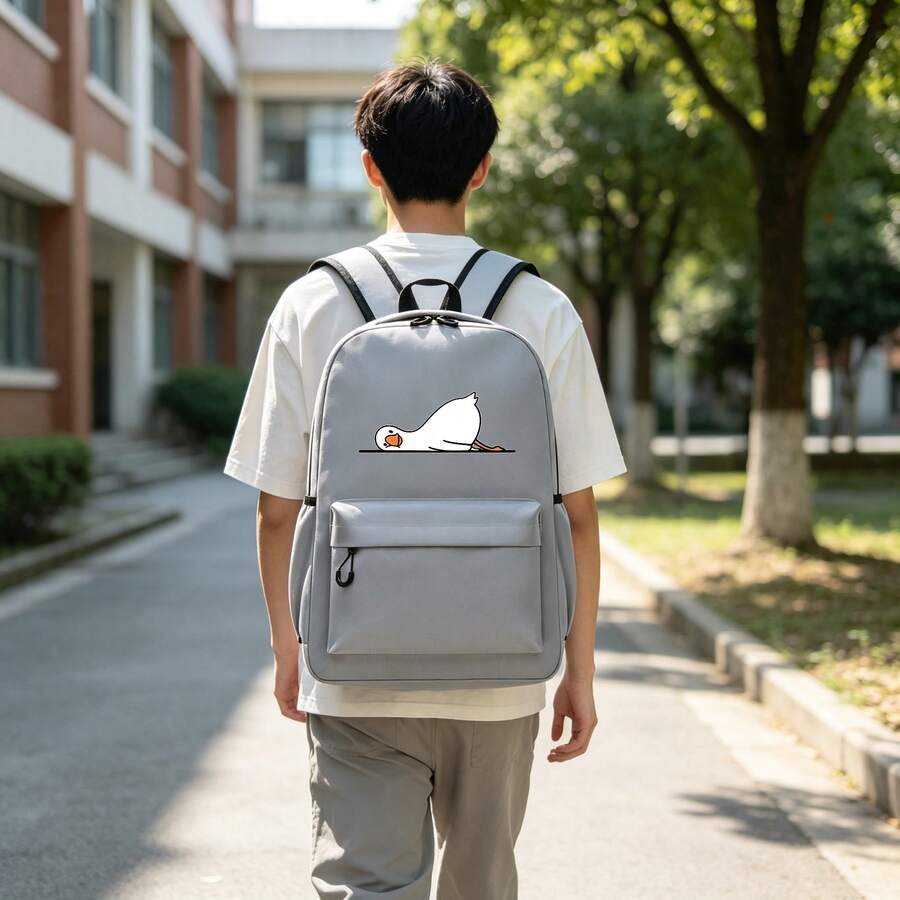 Balo in họa tiết vịt trắng 12*29*42cm, balo unisex, phù hợp cho trường học, chuyến đi ngắn, đi học hàng ngày của học sinh, ngăn dung tích lớn đựng được laptop và nhiều đồ dùng học tập, phù hợp cho mọi mùa - Balo - Xem 1