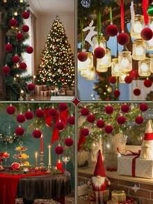 Premium Dark Red Flocked/Velvet Christmas Baubles (10cm) – High-End Velvet Ornaments For Christmas Trees. - Multicolor - View 2