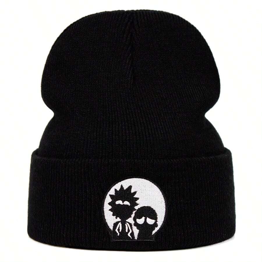 Warner Bros 1pc Cartoon Embroidered RICK And MORTY Knitted Beanie Hat, Autumn/Winter Unisex Outdoor Beanie, Hip-Hop Fashion Ski Cold Weather Hat - Multicolor - View 1