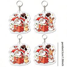 4pcs 2D Flat Acrylic Keychain Set, Christmas Chimney & Santa Claus Theme, Double-Sided Printing. Cute Cartoon Design With Reindeer, Snowman, Candy Elements, Suitable For Backpack, Handbag, Luggage, Full Of Holiday Atmosphere, Exquisite And Charming Christmas Gift. - Chimney Sweep Costume Set - View 2