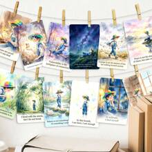 36Pcs Cozy Watercolor Kindness Cards, Gentle Boy & Kitten Illustration Quote Flashcards, Inspirational Art Cards For Journaling, Desk Decor & Gift - Multicolor - View 6
