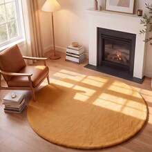 1pc, Washable Non-Slip Yellow Round Faux Rabbit Fur Rug, Non-Slip Bottom, Soft And Delicate Touch, Perfect Circle Shape, Solid Color, No Extra Pattern, Simple And Clean, Soft Earth Tone, Suitable For Wooden, Cream, Minimalist And Other Home Decor Styles, Applicable To Living Room, Bedroom, Bedside, Study, Entryway, Children's Room, Nursery And Other Living Spaces - Yellow - View 1