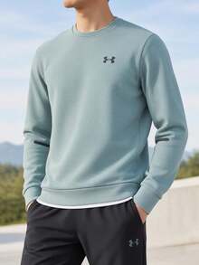 Under Armour Sweatshirt Latihan Pria UA Unstoppable Flc Crew Rajutan Dua Lapis Leher Bulat 1381688-348 - biru-hijau - View 4