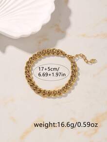 1pc Women's Bracelet, Beach Vacation Layering Style, Non-Fading Non-Rusting Stainless Steel Women's Hip Hop Thick Cuban Chain Bracelet, Daily Accessory Gift - Yellow Gold - View 5
